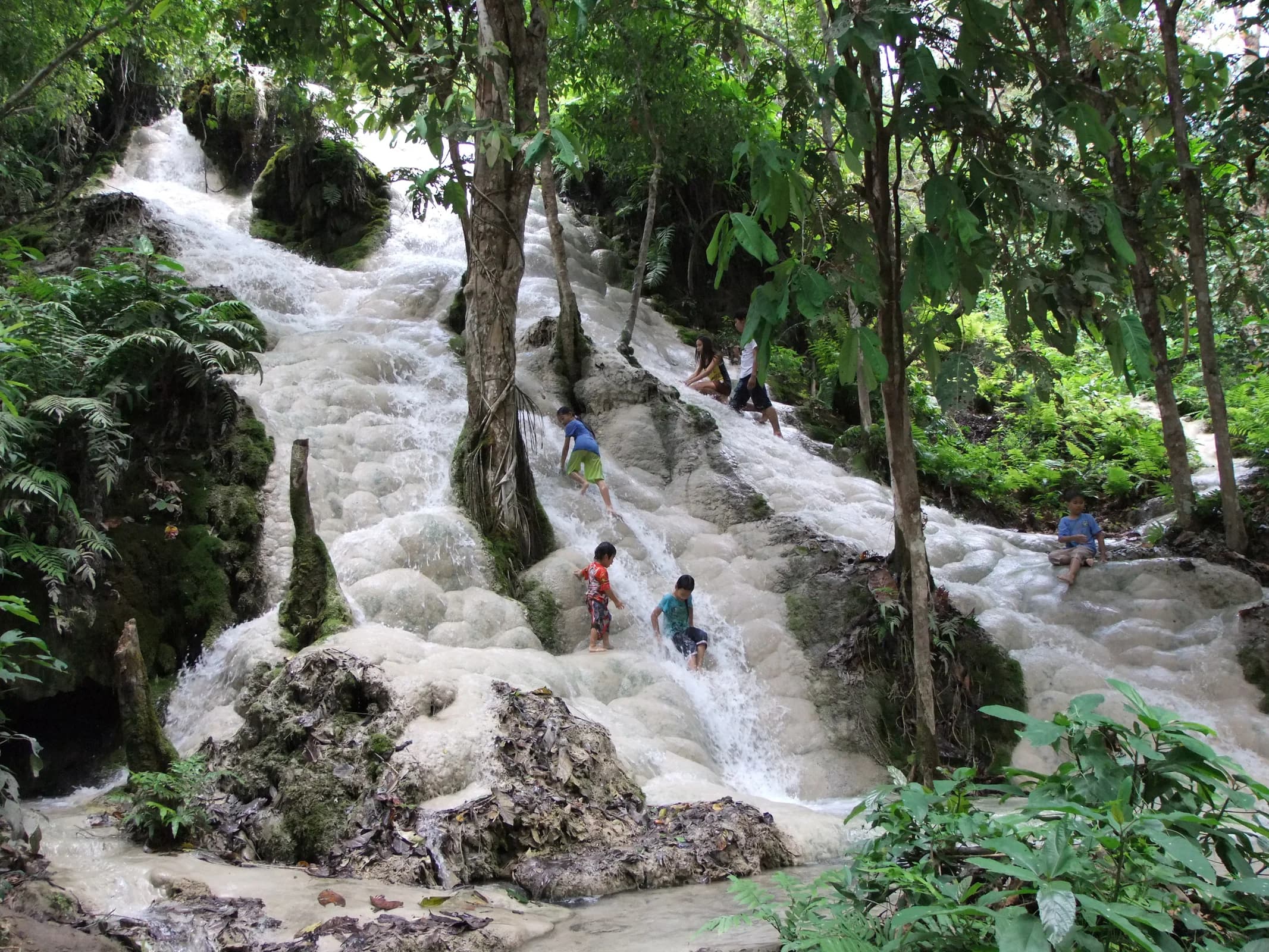 White limestone cascades at Bua Tong Sticky Waterfall in Chiang Mai